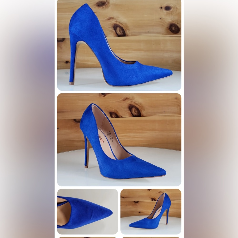 Red Cherry Milly Blue Suede Pointy Toe Pump Shoe 4.5" High Heels NEW